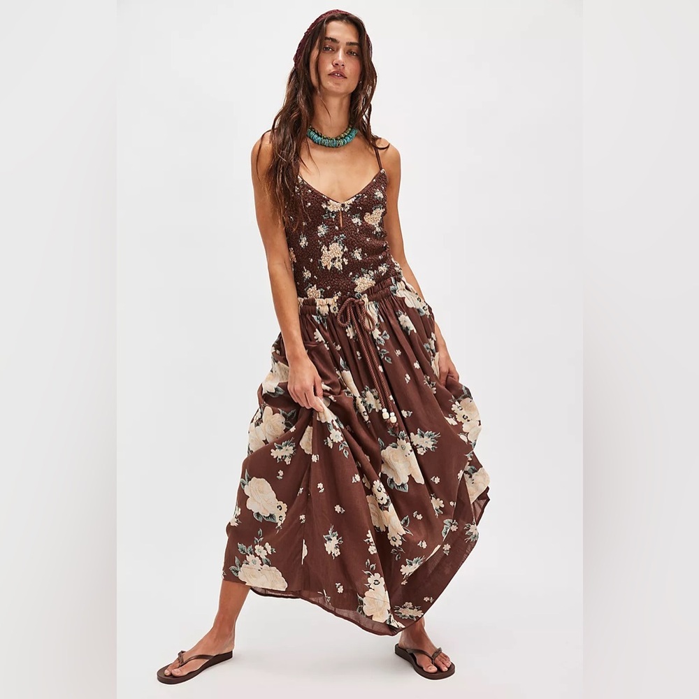 FREE PEOPLE Seaside Rose Set Bodysuit & Maxi Skirt NWT Brown Floral